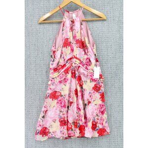 Floret Studios Flare Dress Womens Large Pink Floral Pattern Sleeveless Lined NWT